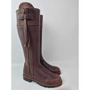Penelope Chilvers Women's Brown Leather Tassel Knee High Riding Boots Size 36.5